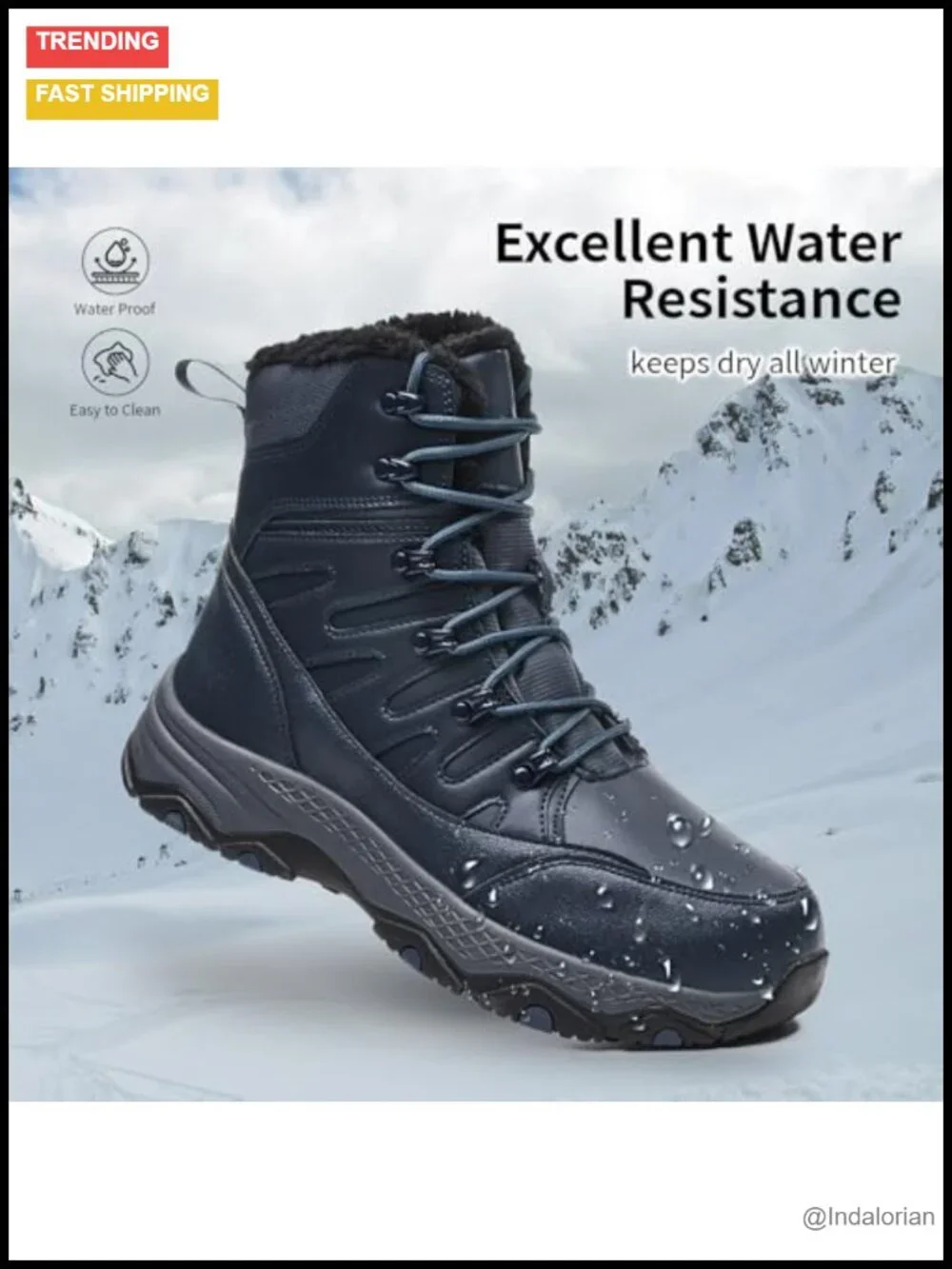 Men's Waterproof Winter Snow Boots Mid Calf Fur Lined Non-Slip Hiking